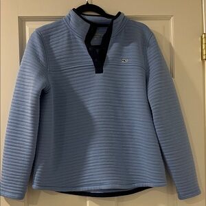 Vineyard Vines Baby Blue Quilted Pullover with Navy Placket